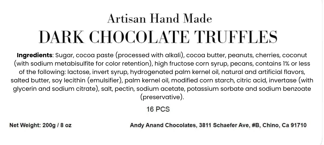Andy Anand Artisan Vegan Dark Chocolate Truffles (16 pc) | Handmade Gift Box, 60% Cocoa Butter | Local SoCal Chocolatier