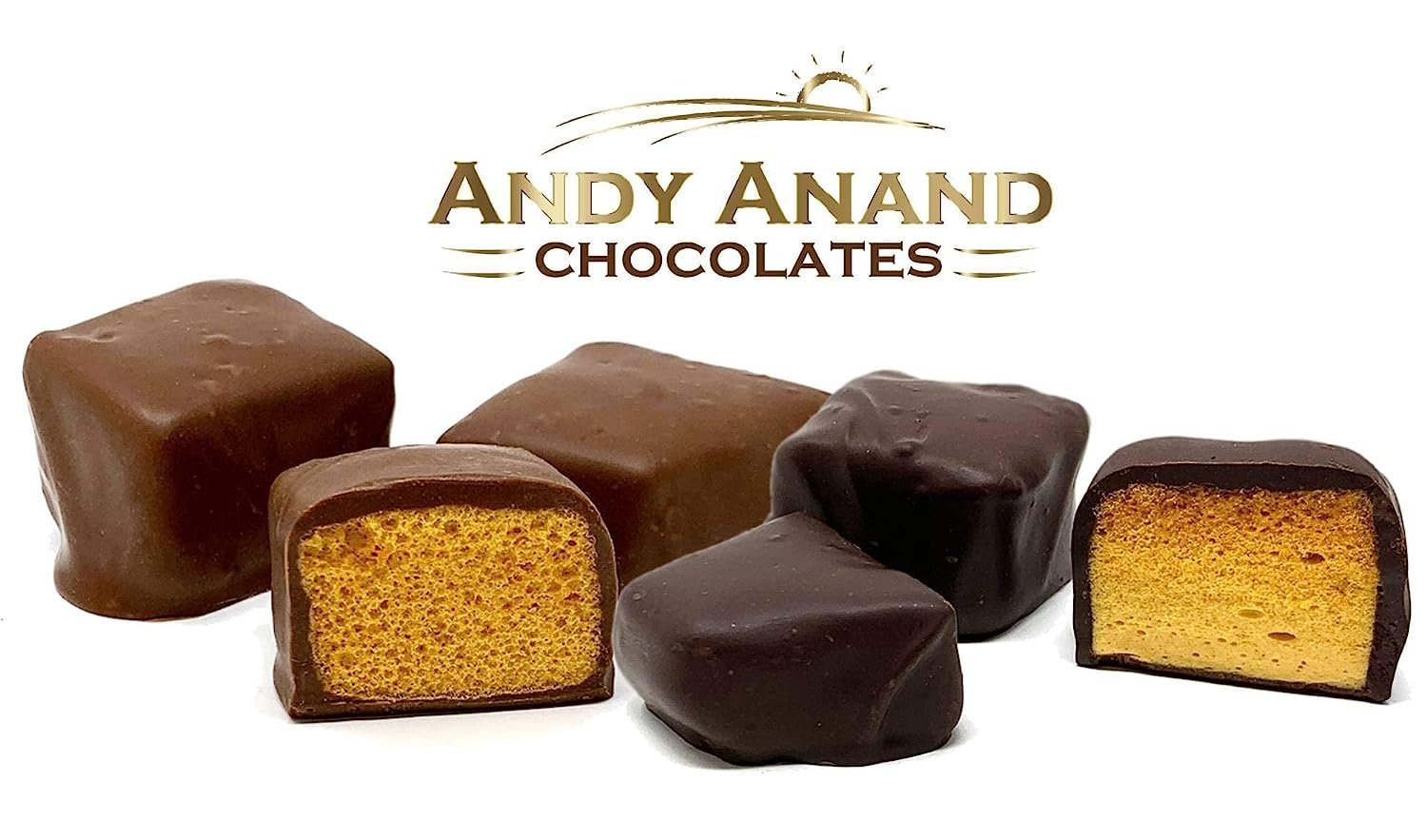 Andy Anand Belgian Milk Chocolate Honeycomb Sponge Candy, 1 lb – Handcrafted Gourmet Gift Box, Luxurious for Birthday & Special Occasions