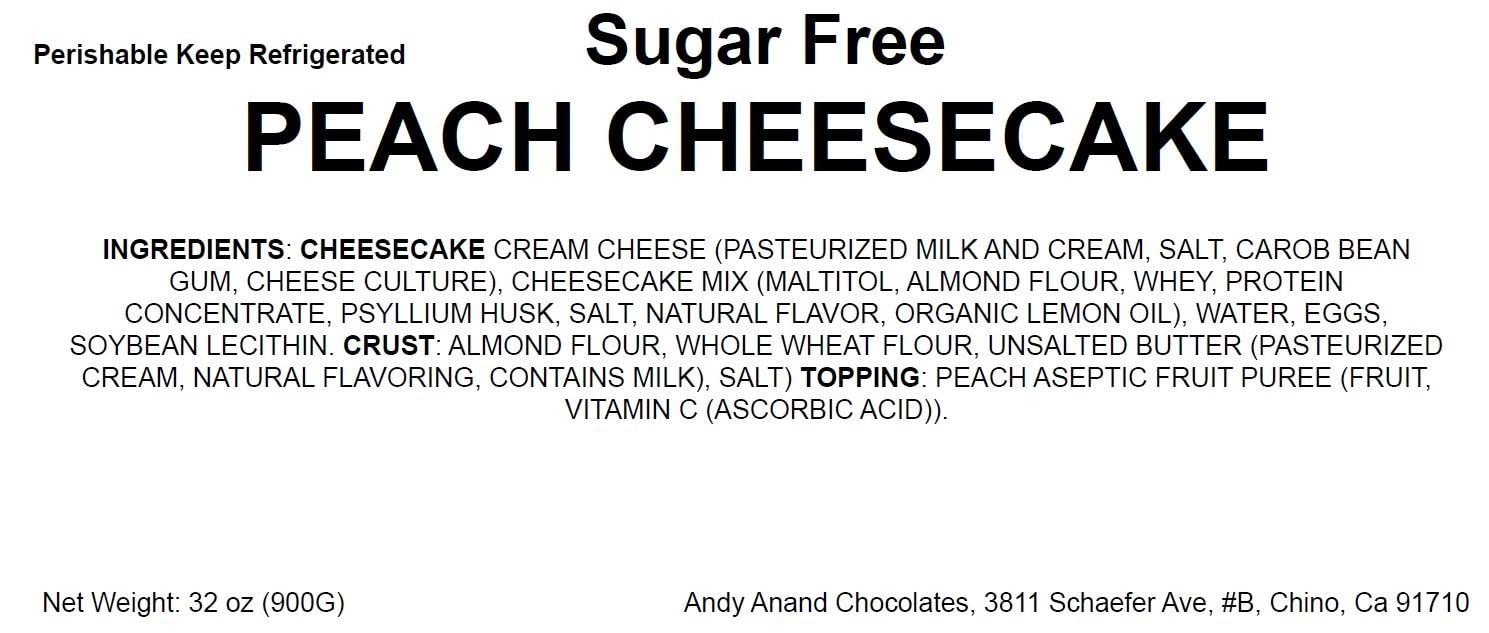 Andy Anand Sugar-Free Peach Cheesecake, 9-Inch, 2.6 lb – Diabetic-Friendly, Delicious, Fresh California Cream Cheese, Birthday Gift Box