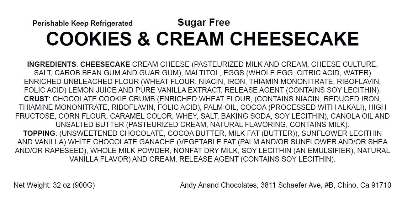 Andy Anand Sugar-Free Cookies & Cream Cheesecake, 9-Inch, 2 lb – Diabetic-Friendly, California Cream Cheese, No Preservatives Gift Box