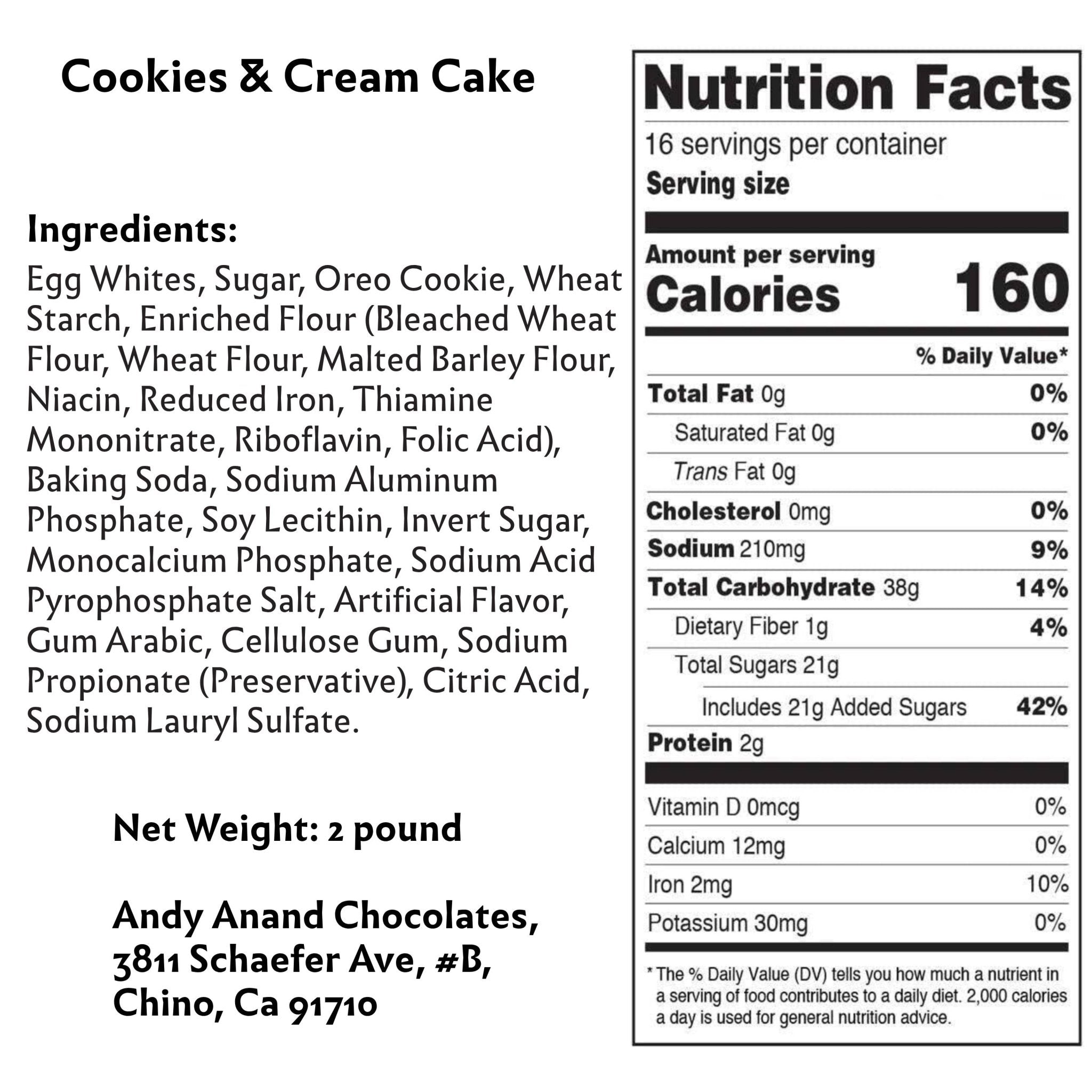 Andy Anand Cookies & Cream Cake, 9-Inch, 2 lb – Made Fresh Daily, Gourmet Gift Boxed, Birthday, Valentine's, Christmas & Anniversary Gift