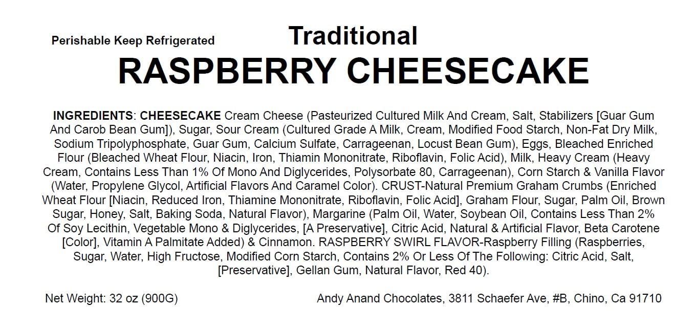 Andy Anand Raspberry White Chocolate Cheesecake, 9-Inch, 2 lb – Traditional Recipe, All-Natural, Birthday, Valentine's & Christmas Gift