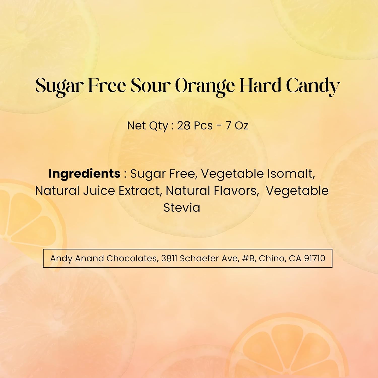 Andy Anand Sugar-Free Sour Orange Hard Candy, 28 pc, 7 oz – Copper-Kettle Boiled, Keto & Diabetic-Friendly, Gluten-Free Gourmet Gift Box