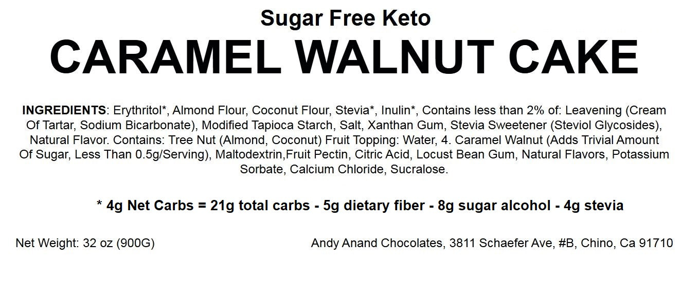 Andy Anand Sugar-Free Keto Caramel Walnut Cake, 9-Inch, 2 lb – Gourmet Fresh Baked, Low-Carb, Diabetic-Friendly Keto Diet Birthday Gift Box
