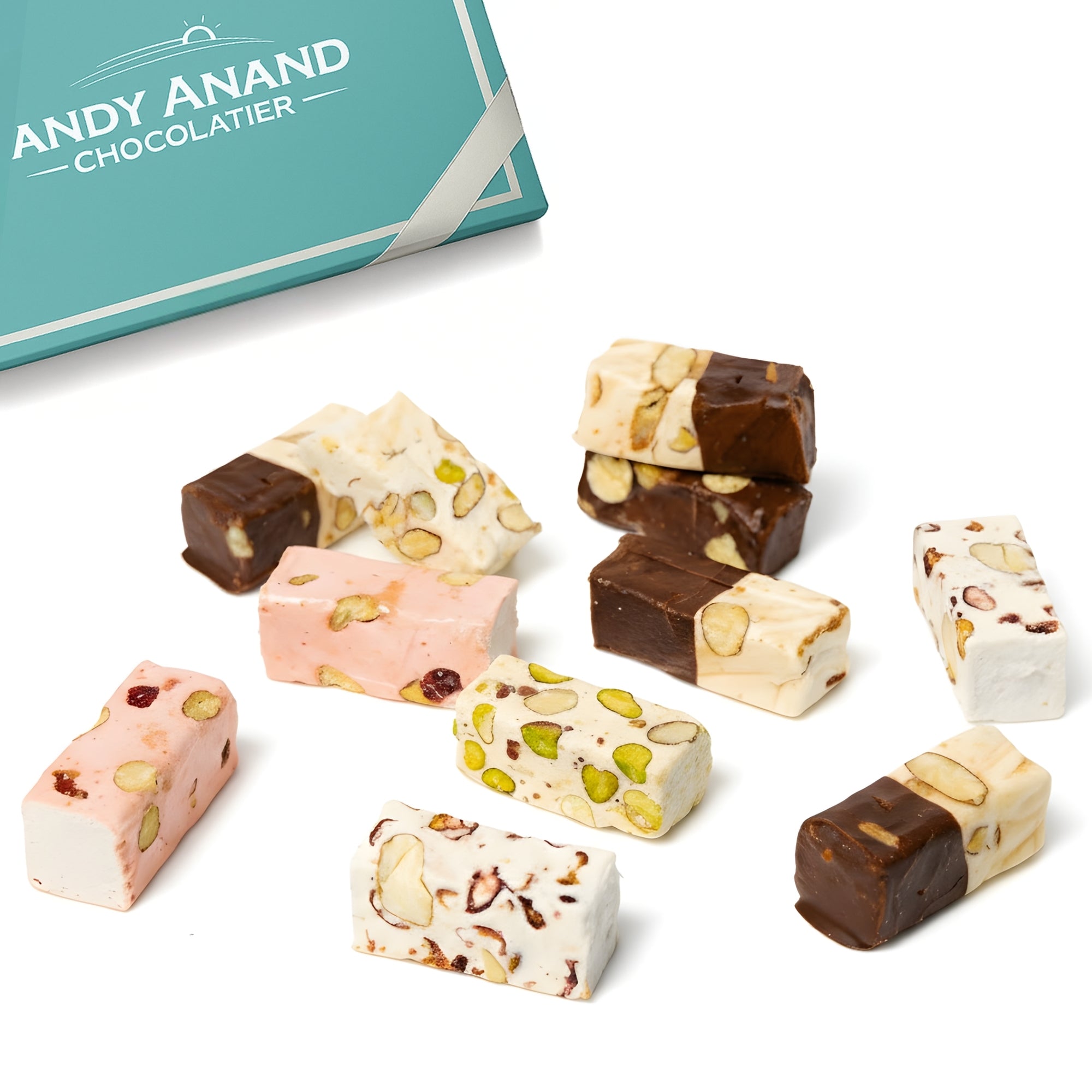 Andy Anand Roasted Almond Soft Nougat Brittle, 28 pc, 7 oz – European Turron Style, Gluten-Free, All-Natural, Birthday & Holiday Gift Box