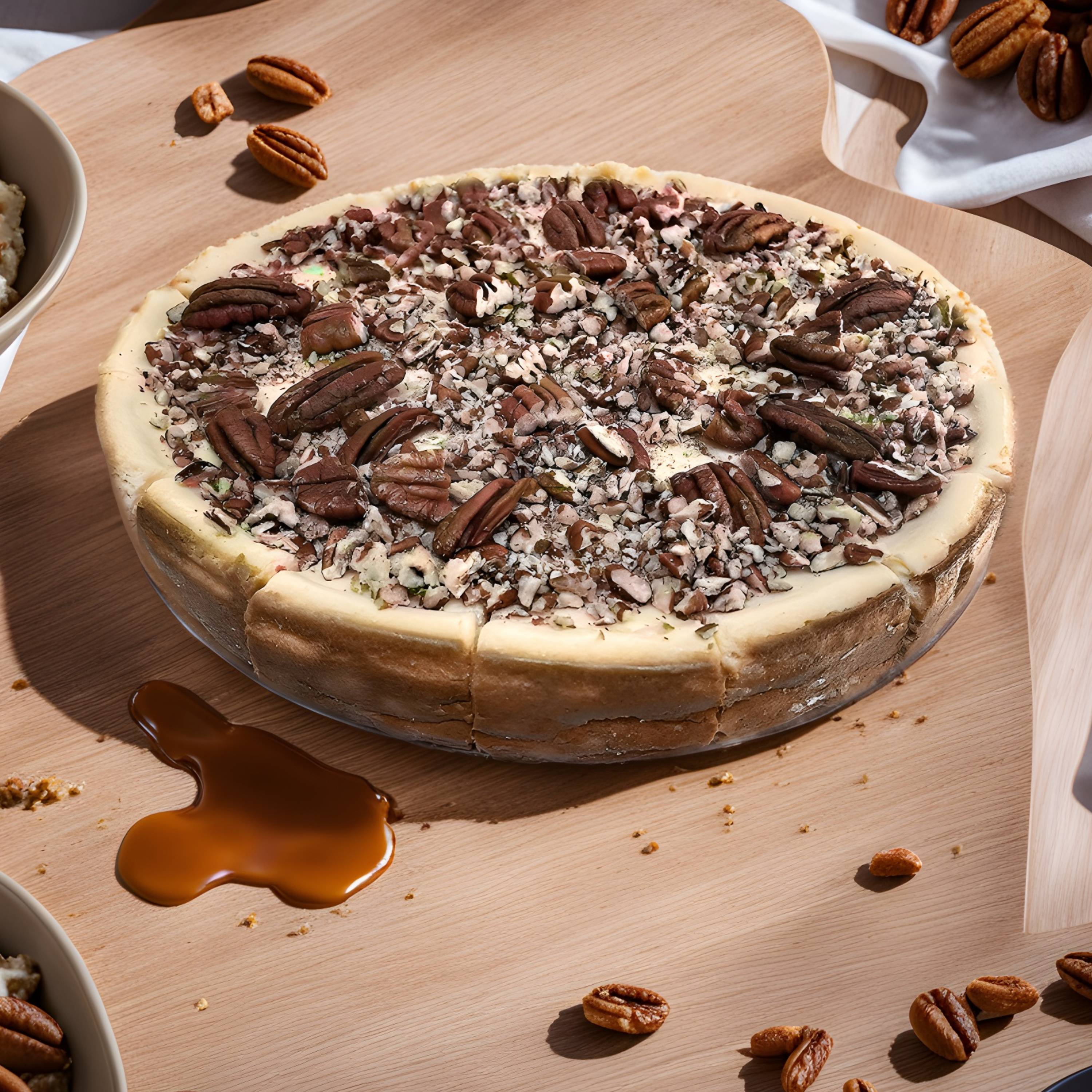 Andy Anand Caramel Pecan Cheesecake, 9-Inch, 2.8 lb – Freshly Baked, Real California Cream Cheese, No Preservatives, Birthday & Holiday Gift