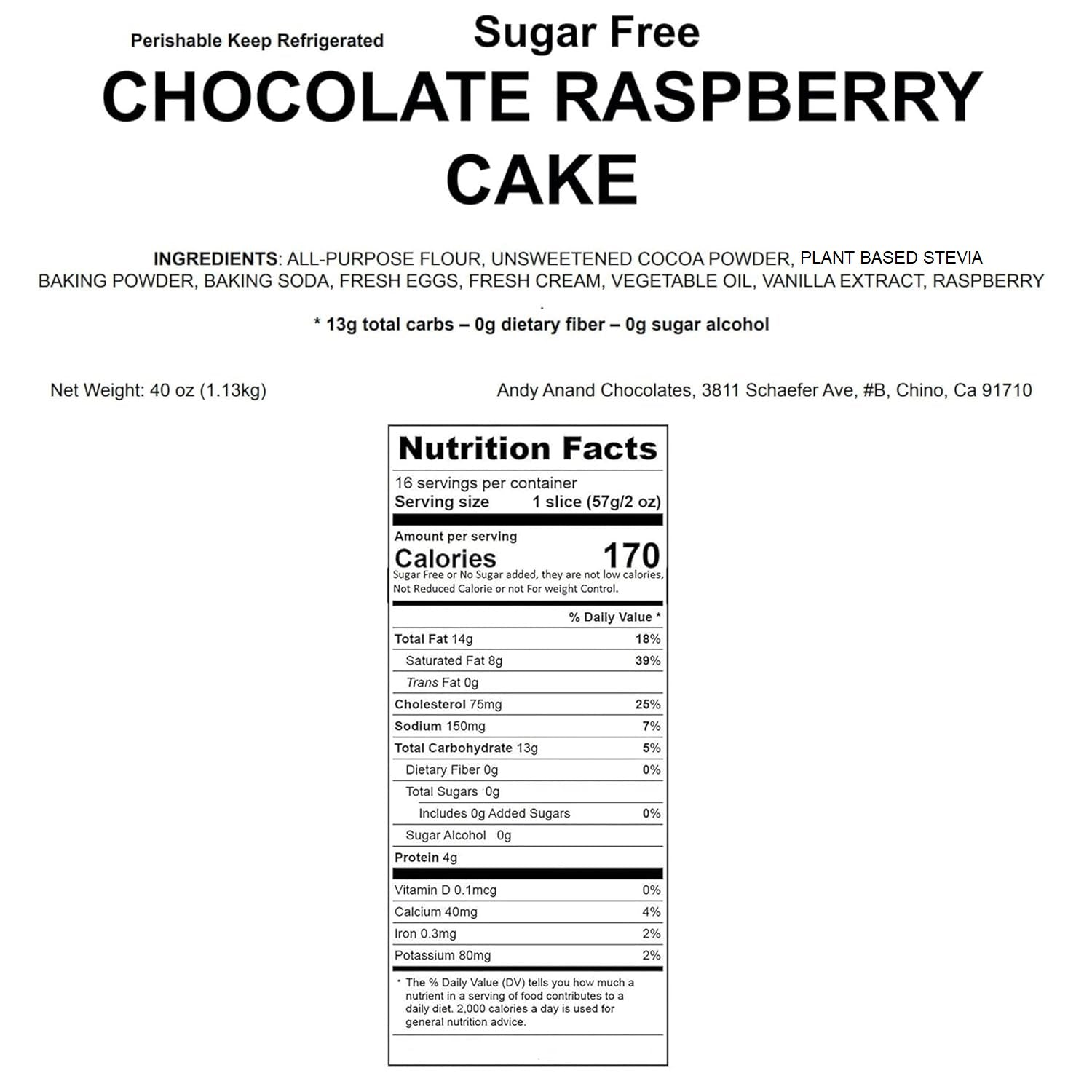 Andy Anand Sugar-Free Chocolate Raspberry Coconut Cake, 9-Inch, 2.8 lb – Chocolate Truffles, Diabetic-Friendly Birthday & Anniversary Gift