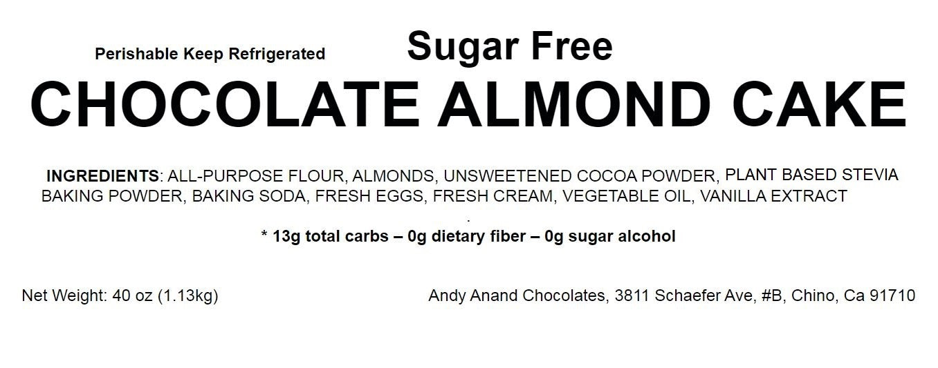Andy Anand Sugar-Free Chocolate Almond Cake, 9-Inch, 2.5 lb – Stevia Sweetened, Handcrafted, Diabetic-Friendly Birthday & Celebration Gift