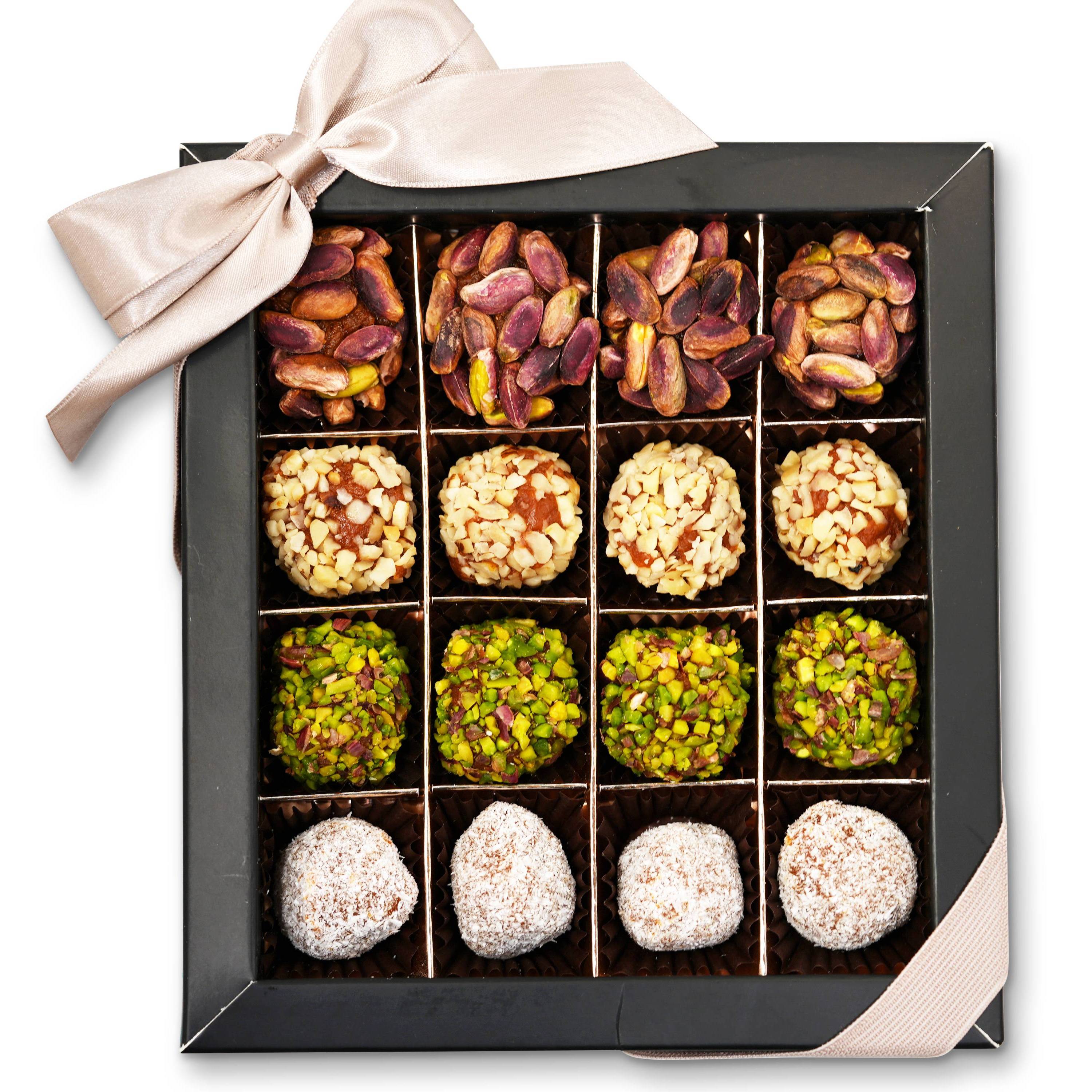 Andy Anand No Sugar Added Natural Truffles, 16 pc – Pistachio, Hazelnut & Coconut, Carrot Paste Base, Diabetic-Friendly Birthday Gift Box