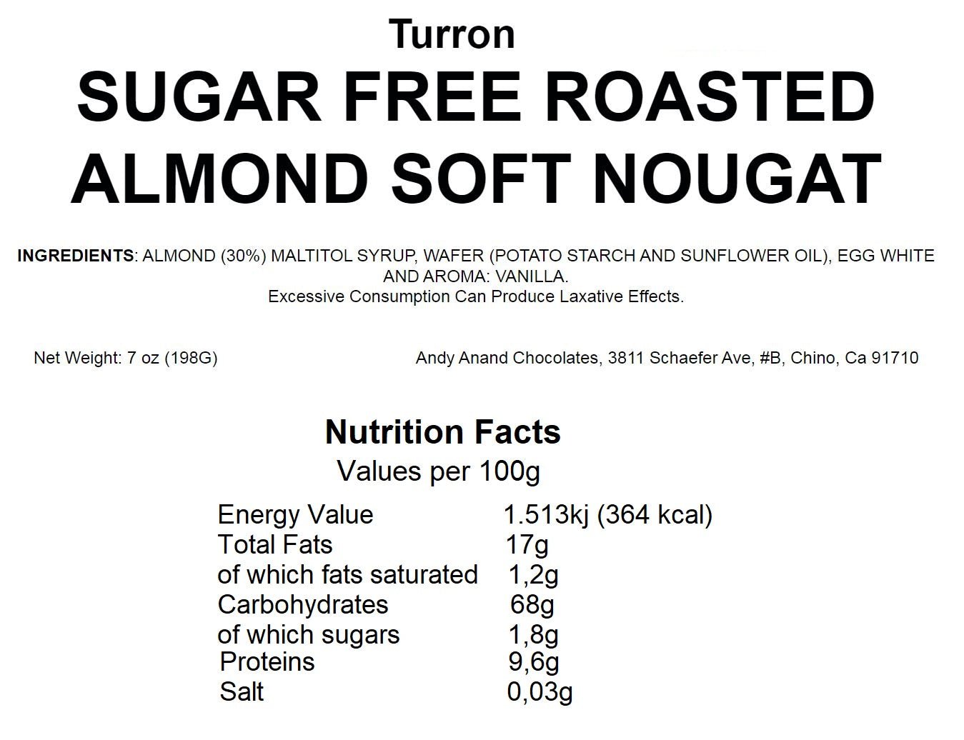 Andy Anand Sugar-Free Roasted Almond Nougat Brittle, 18 pc, 7 oz – Gluten-Free Keto Italian Torrone, Diabetic-Friendly Gourmet Gift Box