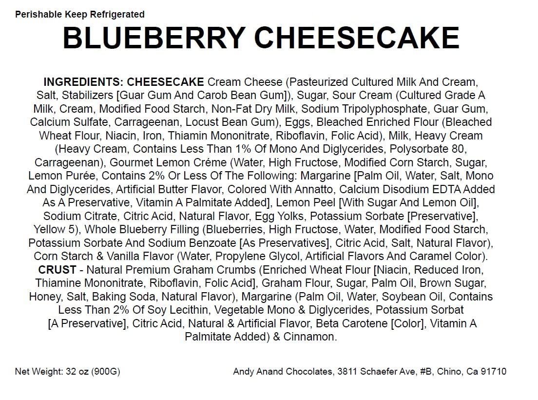 Andy Anand Luxurious Blueberry Cheesecake, 9-Inch, 2 lb – Handcrafted with Real California Cream Cheese, Juicy Blueberries, Birthday Gift