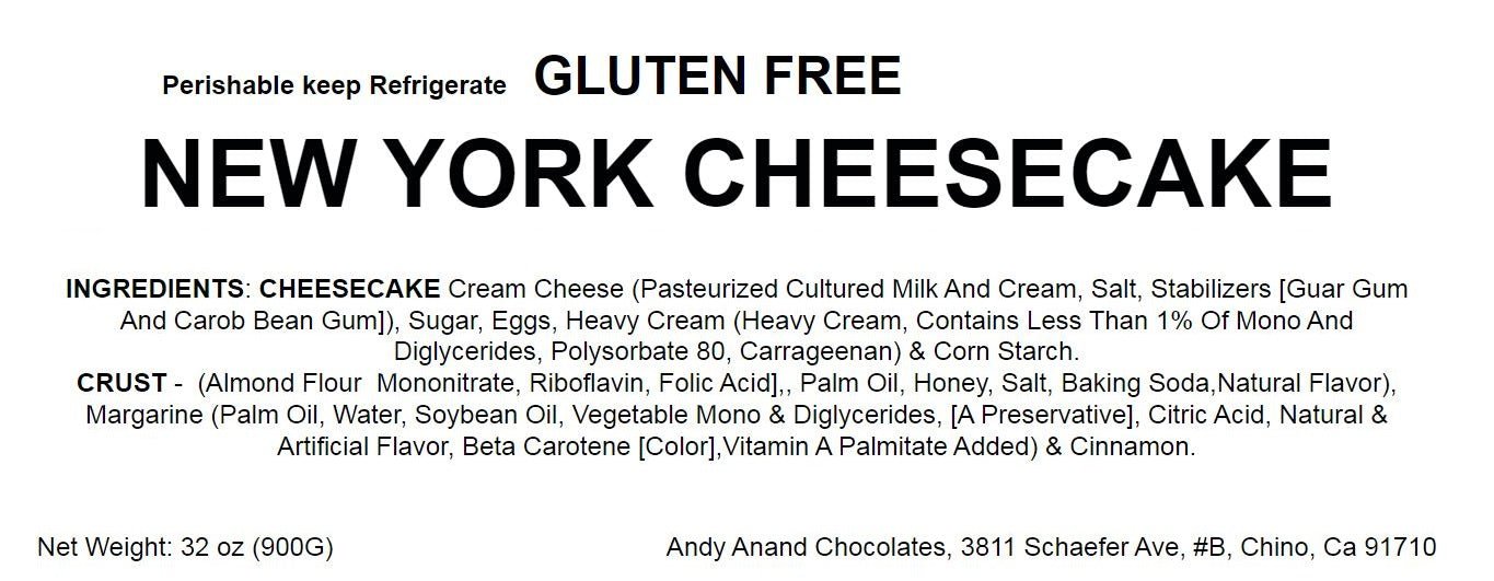 Andy Anand Gluten-Free New York Cheesecake, 9-Inch, 2 lb – Freshly Baked, Velvety Smooth, Real California Cream Cheese, Birthday Gift Box