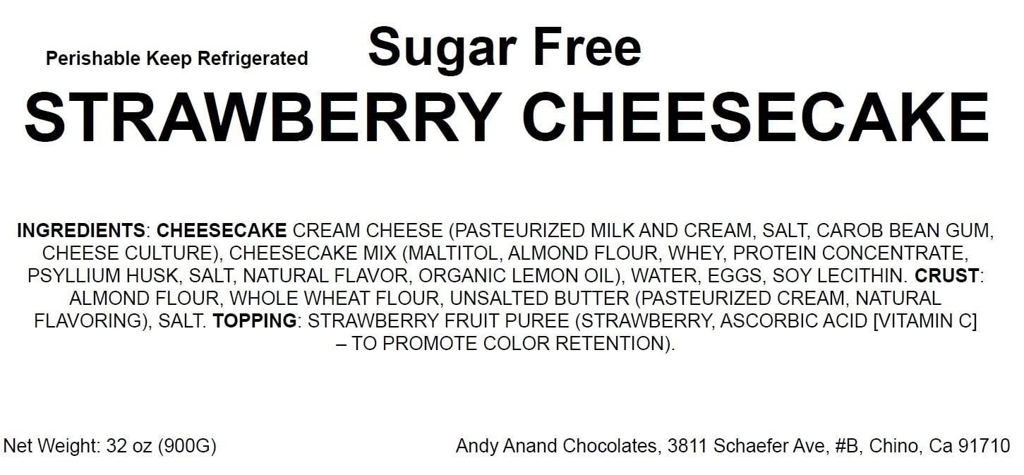 Andy Anand Sugar-Free Strawberry Cheesecake, 9-Inch, 2.6 lb – Diabetic-Friendly, California Cream Cheese, No Preservatives, Birthday Gift