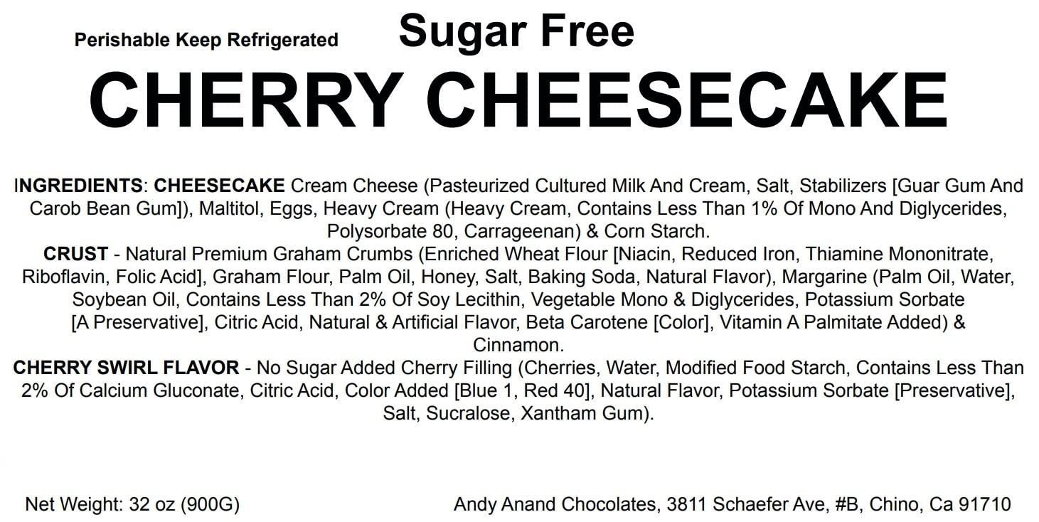 Andy Anand Sugar-Free Cherry Cheesecake, 9-Inch, 3.4 lb – Diabetic-Friendly, Freshly Baked, California Cream Cheese, All-Natural Gift Box