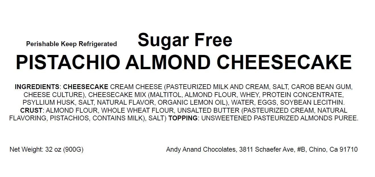 Andy Anand Sugar-Free Pistachio Almond Cheesecake, 9-Inch, 2 lb – Diabetic-Friendly, California Cream Cheese, No Preservatives Gift Box
