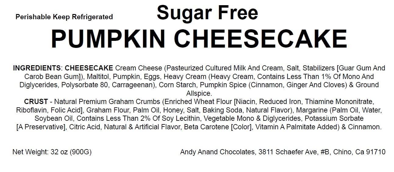 Andy Anand Sugar-Free Pumpkin Cheesecake (9-inch, 2 lbs) | Sugar-Free Cheesecake | Local SoCal Bakery