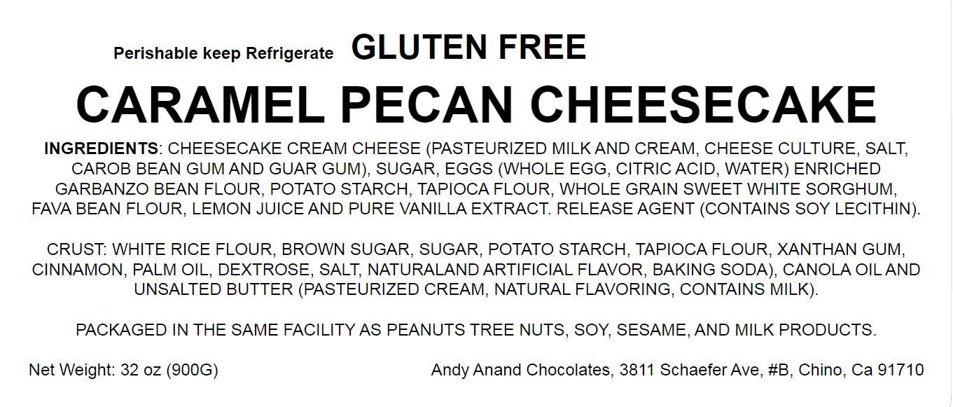 Andy Anand Gluten-Free Caramel Pecan Cheesecake, 9-Inch, 2.8 lb – Freshly Baked, California Cream Cheese, No Preservatives, Birthday Gift