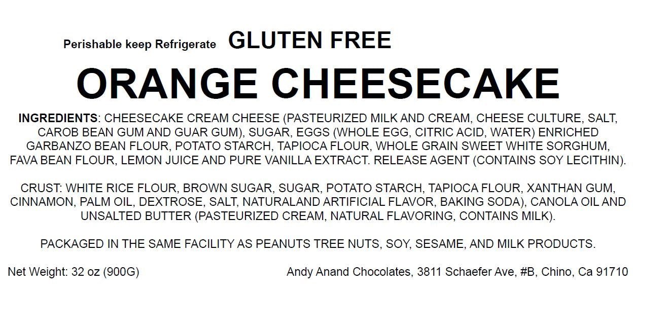 Andy Anand Gluten-Free Orange Cheesecake, 9-Inch, 2 lb – Freshly Baked, Real California Cream Cheese, No Preservatives, Birthday Gift Box