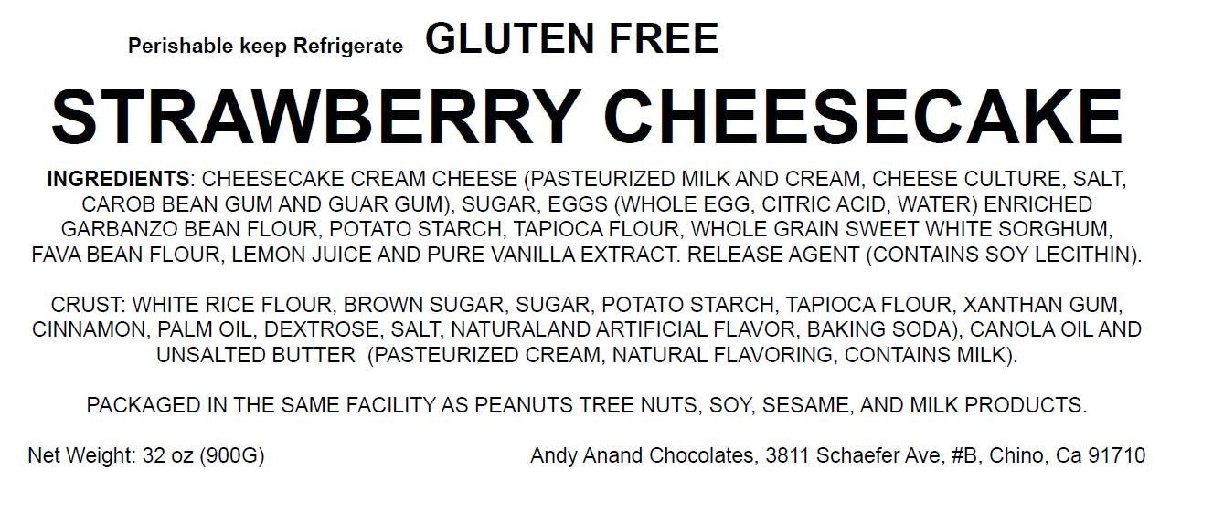 Andy Anand Gluten-Free Strawberry Cheesecake, 9-Inch, 3.4 lb – Freshly Baked, California Cream Cheese, No Preservatives, Birthday Gift Box
