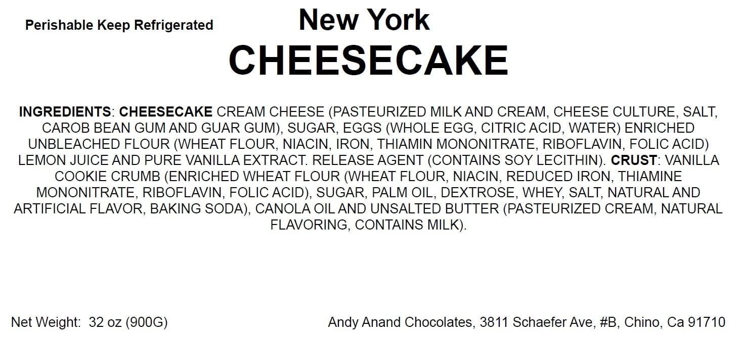 Andy Anand New York Cheesecake, 9-Inch, 2 lb – Freshly Baked with Real California Cream Cheese, All-Natural Ingredients, Birthday Gift Box