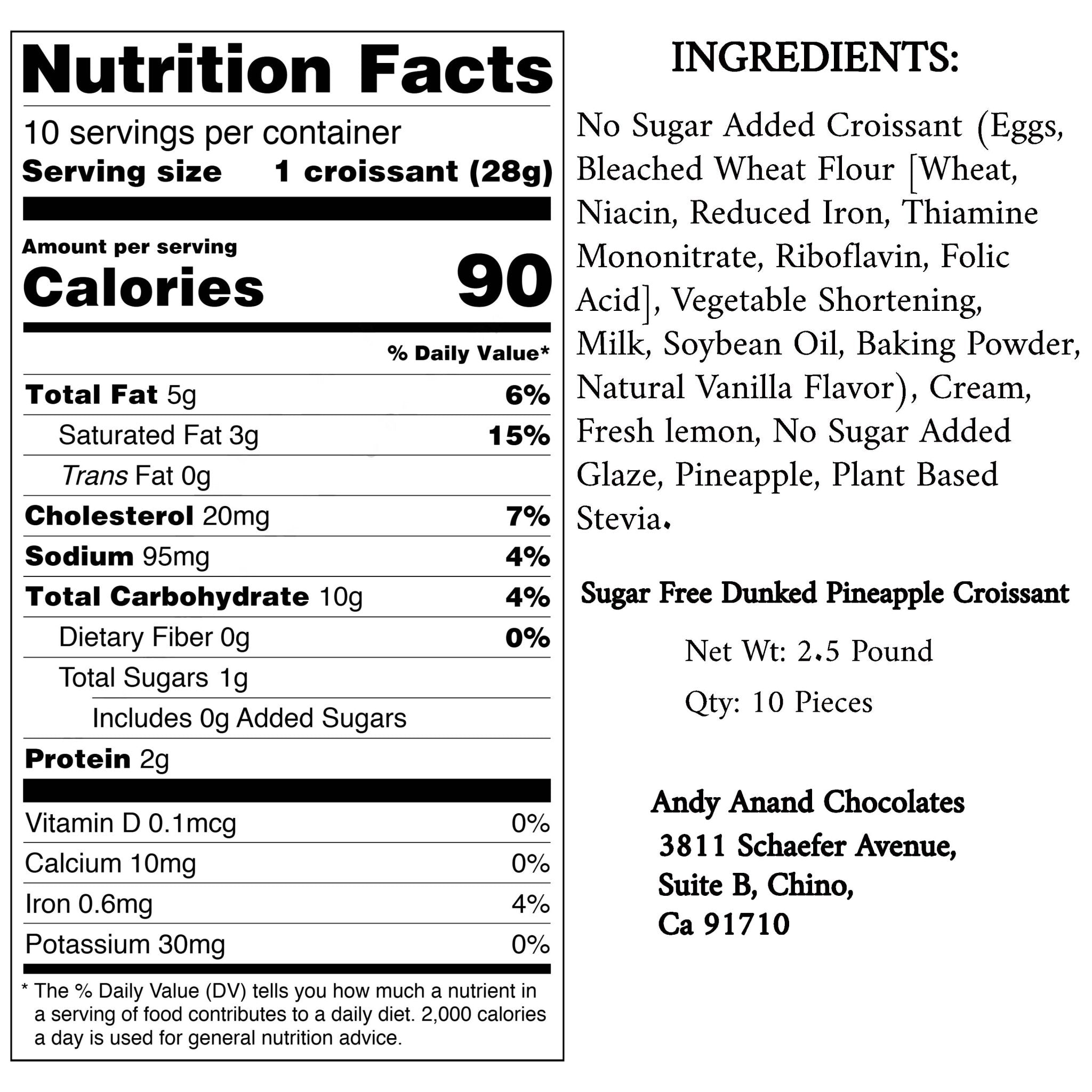 Andy Anand Sugar-Free Pineapple Chocolate Croissant Cake, 2.5 lb – Keto & Diabetic-Friendly, Flaky Laminated Pastry, Birthday Gift Box