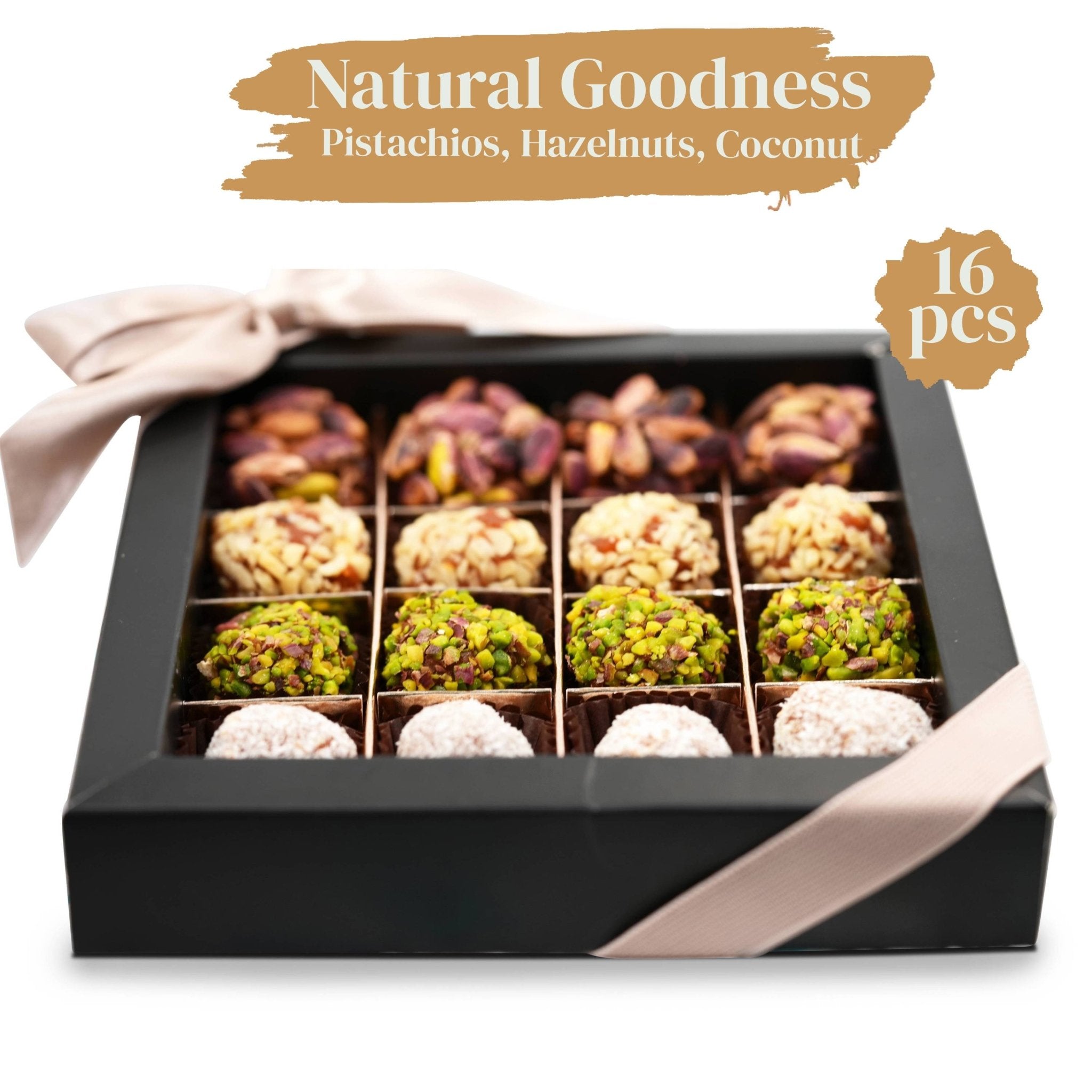 Andy Anand No Sugar Added Natural Truffles, 16 pc – Pistachio, Hazelnut & Coconut, Carrot Paste Base, Diabetic-Friendly Birthday Gift Box